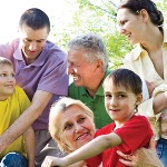 Family in colorful shirts
